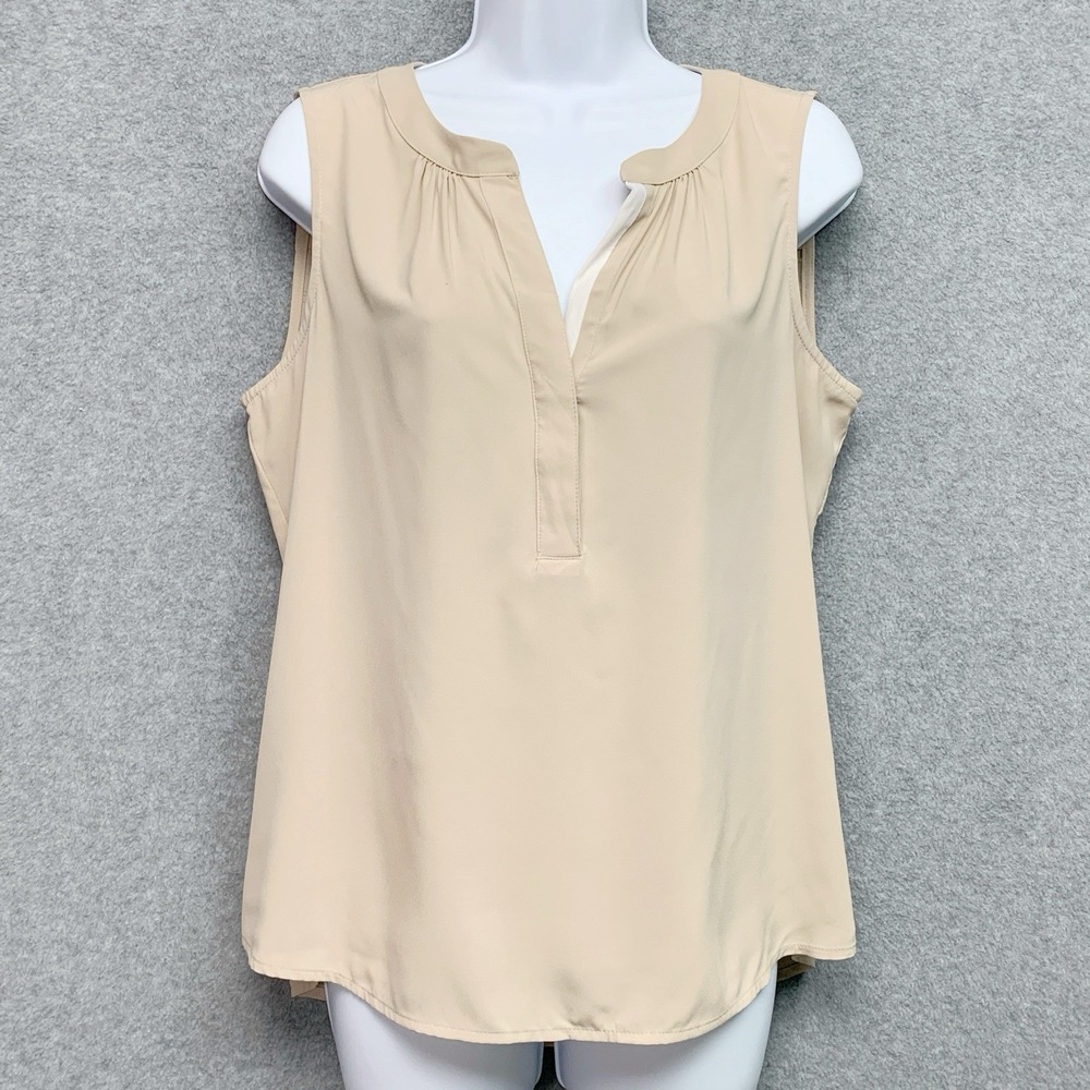 Calvin‎ Klein Top Medium Sleeveless V-neck Chiffon Beige Minimial Capsule Office